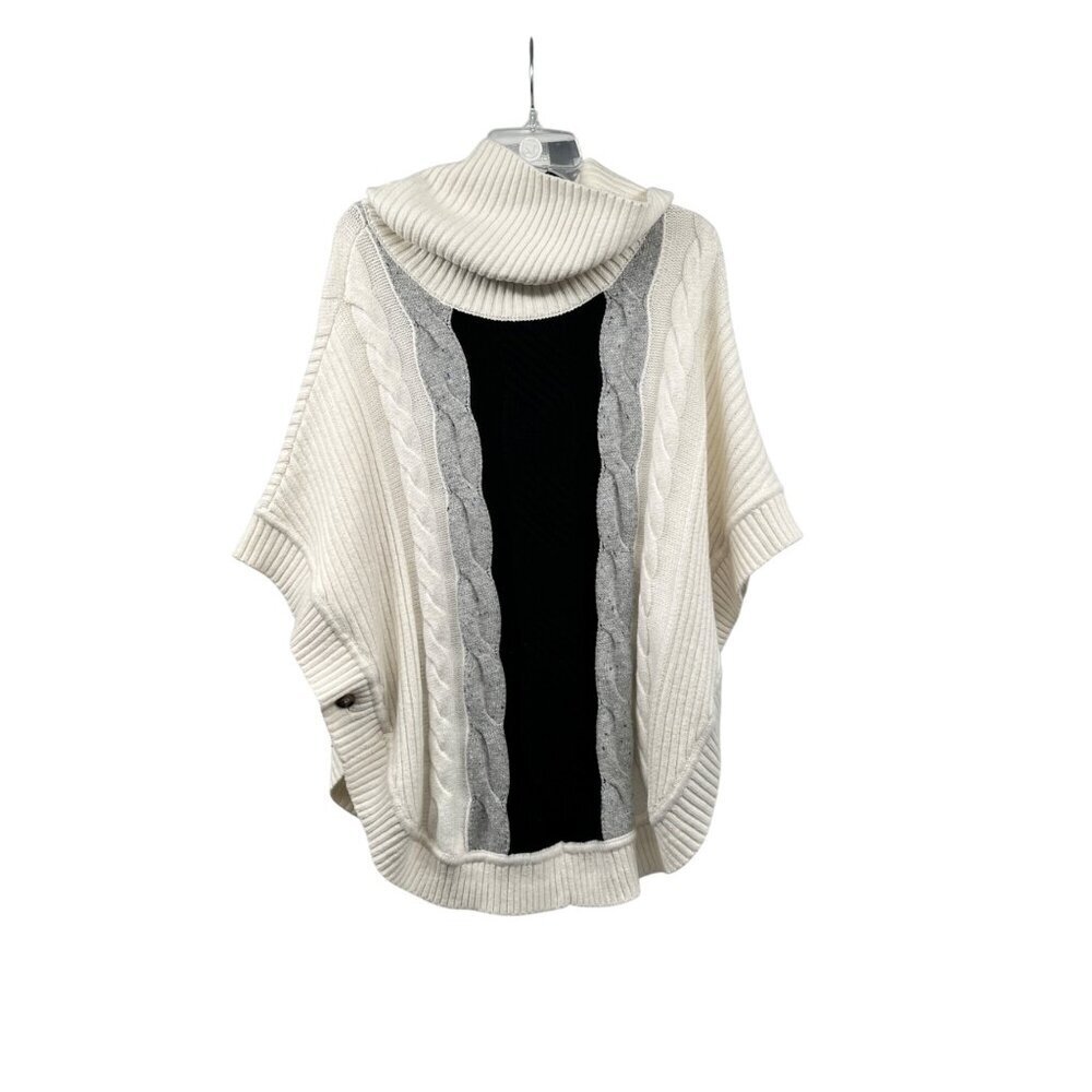 Talbots Womens Knit Poncho Sweater Cowl Neck Multicolor Size Medium Buttons